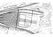Close up of the 1864 plan showing the original Banbury Street cattle sidings and Curzon Street's main warehouse