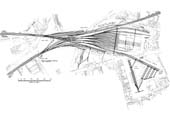 An over all plan showing the routes into Curzon Street Goods Station's sidings and warehouses in 1864