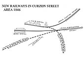 Sketch showing the relationship between the existing lines and the routes of the L&BR, New Street station line and B&OJR