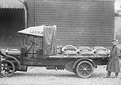 An unidentified motorised L&NWR lorry carrying coils of steel seen at Curzon Street circa 1920
