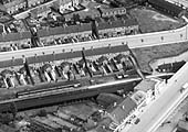 A 1934 aerial view of Foleshill station which clearly shows that it has been lengthened by the addition of a timber framed structure
