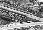 A 1934 aerial view of Foleshill station's extended platform and its signal cabin seen on the right
