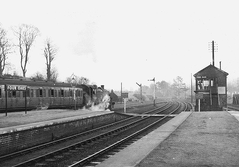 Ivatt 2-6-2T No 41223 stands at platform 3 ready to depart for Birmingham New Street with its two coach train in early 1955