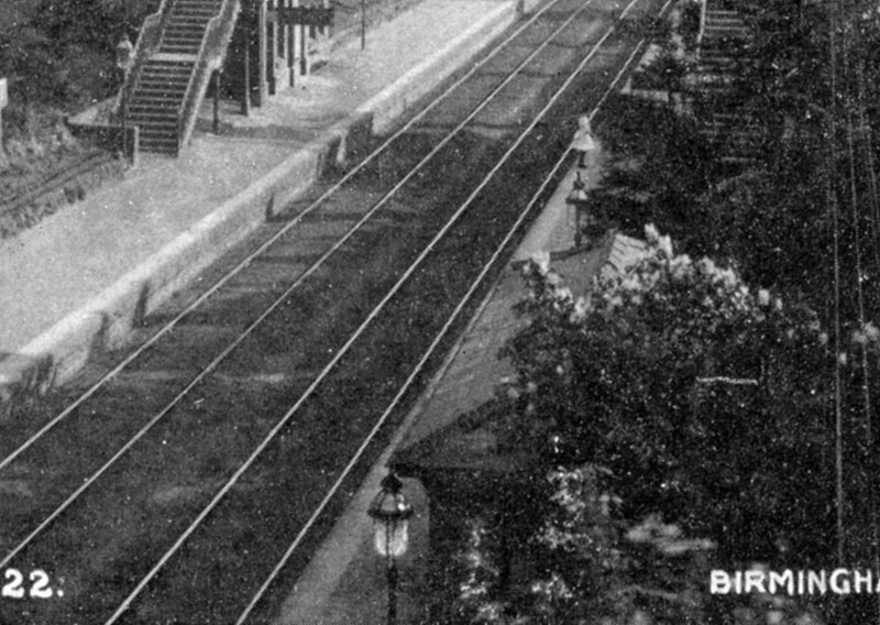 Close up of the Sutton Coldfield platform and the small passenger waiting room located beneath Hunton Hill bridge