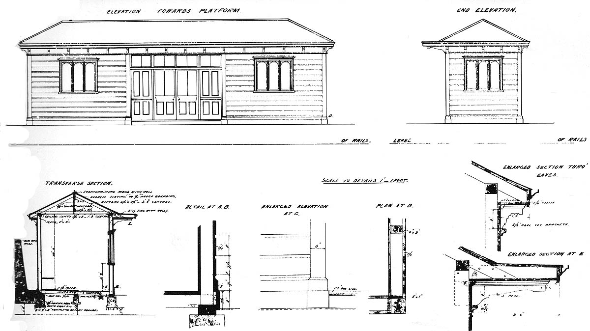 A drawing showing the LNWR passenger waiting room erected on Gravelly Hill station's down platform