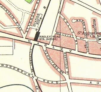 Map showing the location of Hagley Road station in relation to Stanmore Road and Station Avenue