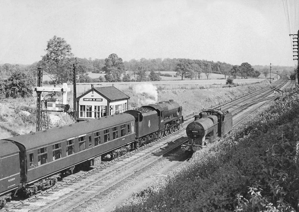 Ex-LMS 4-6-0 Rebuilt Royal Scot class No 45735 'Comet' is seen at the head of the 4 30pm New St to Euston express service on 2nd June 1957