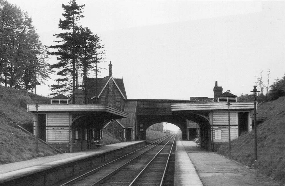 Looking from the up platform towards Hampton Junction and Marston Green station on 23rd May 1955