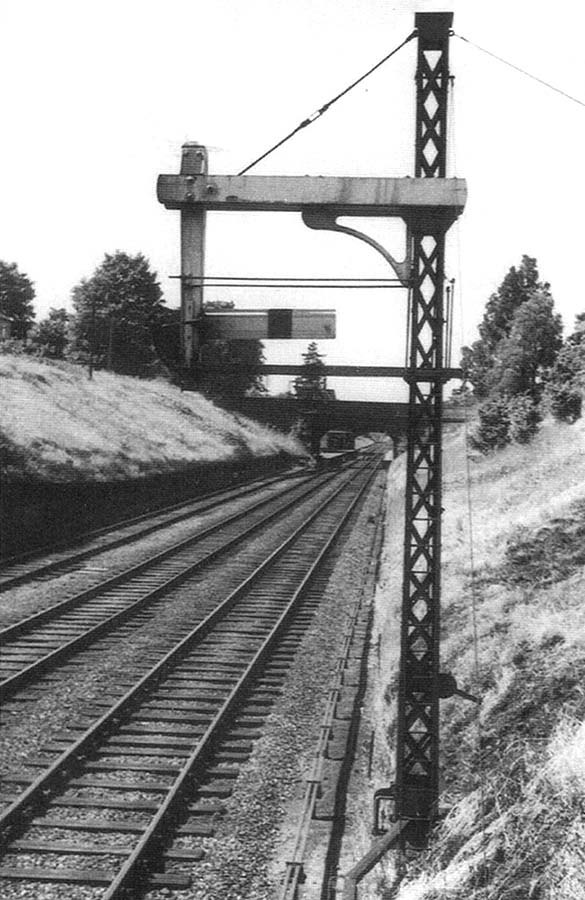 View of Hampton in Arden's up starter signal, a combination of pre-grouping and grouping equipment seen on 27th June 1961