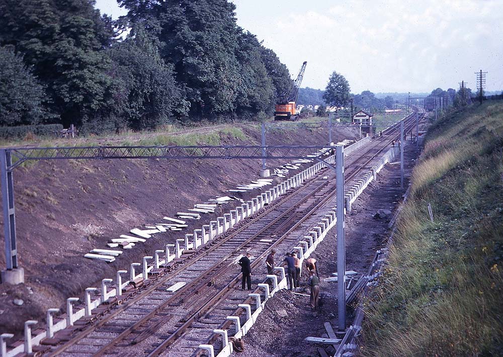 View looking south towards Coventry showing the station's platforms being extended for use by express services