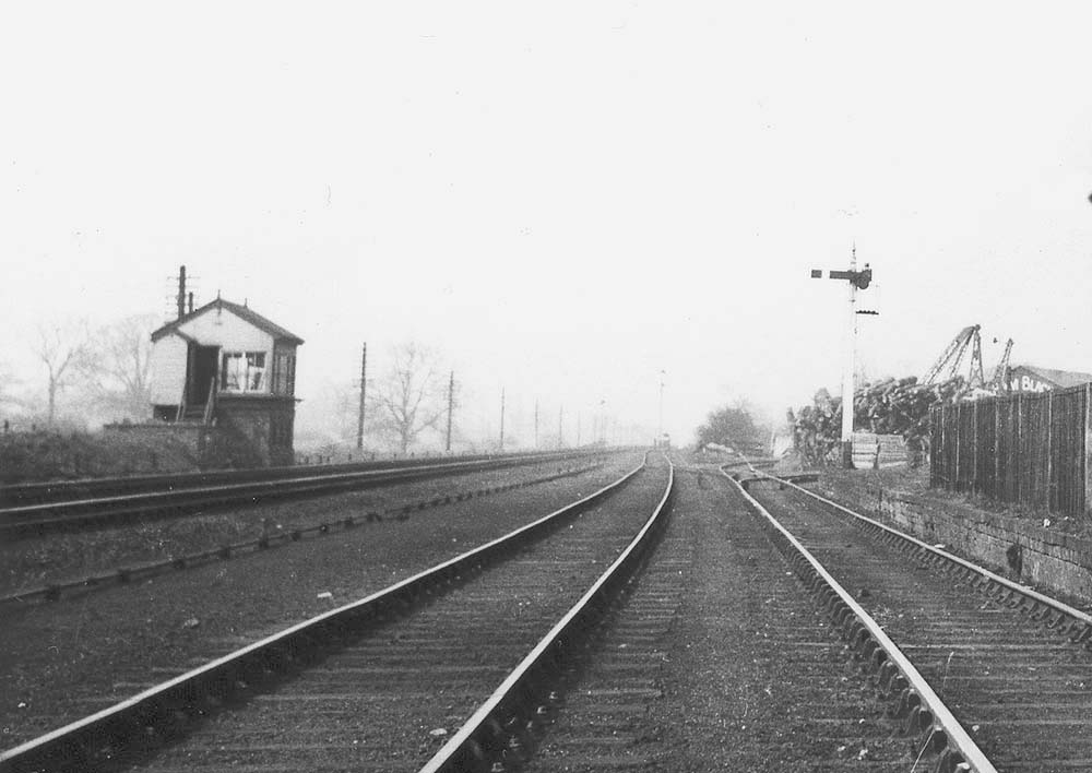 Close up showing on the left the replacement LNWR signal cabin and the two turnouts to the Whitacre branch