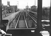 View from the driving cab of a motor fitted train as it nears the station with a local service to Nuneaton