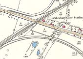 An 1886 OS map of Hawkesbury Lane station and the junctions for Exhall Colliery and Wyken Colliery