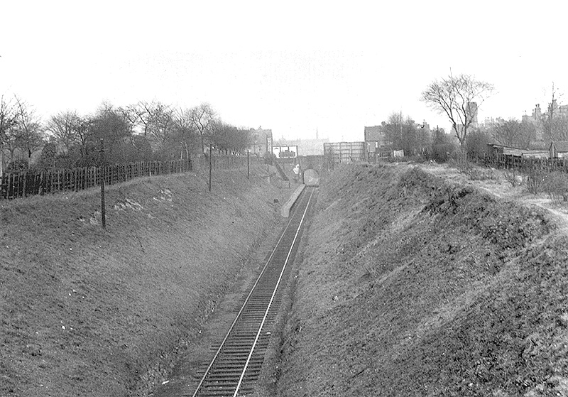 Looking in the direction of Harborne Junction an elevated view of Icknield Port Road station's single platform