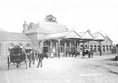 View of the station approach to Kenilworth's new 1884 Gothic style station showing the impressive canopy providing protection