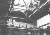 A 1959 interior view of Kenilworth station's magnificent booking showing the roof of the booking office and the ornamental roof