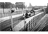 Ex-LNWR 1P 2-4-2T No 6754 departs Kenilworth station with a Leamington to Nuneaton service circa 1938