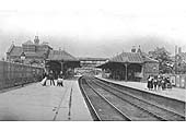 A late Victorian or early Edwardian view of Kenilworth station looking towards Coventry station along the down platform