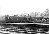 British Railways built to an LMS design, Ivatt 2-6-2T No 41234 is seen standing in the down bay along side platform two at the head of a local Leamington to Coventry passenger train