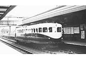 The Coventry Railcar from the non-driving end seen as it stands under the footbridge at platform 2 waiting to depart