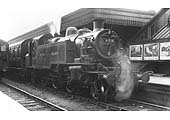British Railways built to an LMS design, Ivatt 2MT 2-6-2T No 41218 is seen a Coventry - Leamington - Rugby local passenger train
