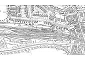 A 1904 25 inch to the mile Ordnance Survey map showing the aproaches to the LNWR and GWR Leamington stations