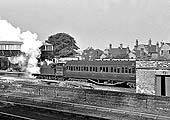 Ex-LNWR 5ft 6in 2-4-2T No 46749 blows off on a motor train in the up platform at Leamington in September 1949