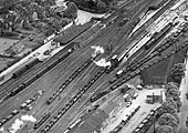 Close up of the 1937 aerial view showing the two stations and the exchange lines and sidings between the two companies
