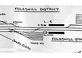 A 1930s LMS Control strip map showing the goods shed and two sets of sidings adjacent to Foleshill station