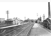 Looking along Longford & Exhall's up platform towards Nuneaton with the booking office at the end on the right