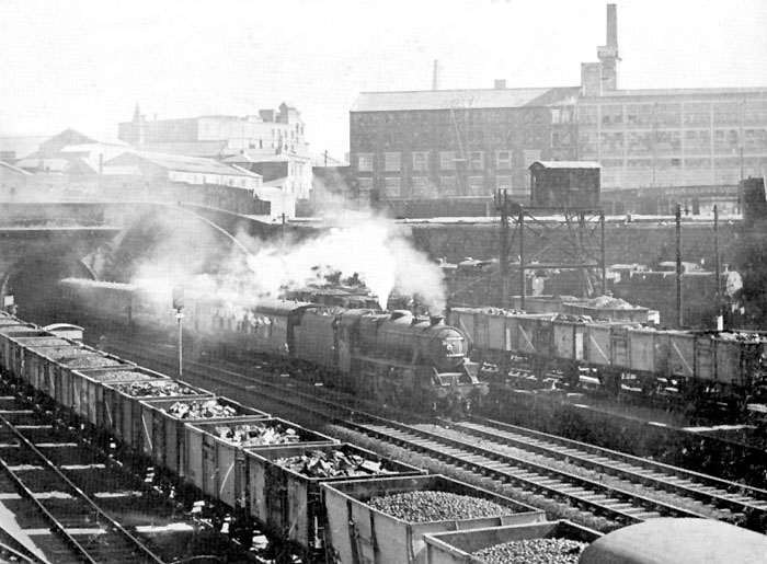 British Railways built 4-6-0 'Black 5' No 44716 is seen leaving New Street north tunnel whilst on an empty stock working in March 1961