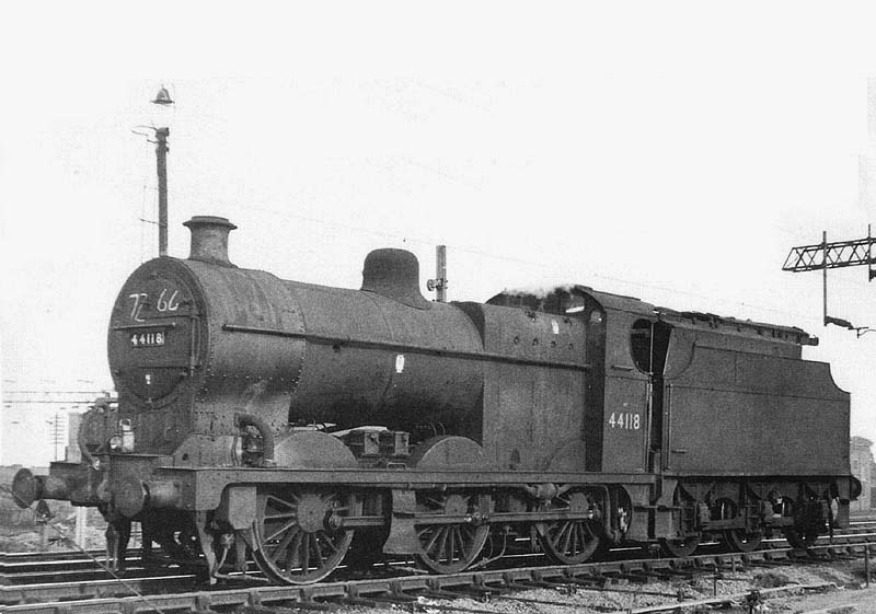 Ex-LMS 0-6-0 4F No 44118, with sliding cover to the tender, is seen standing in the approach roads in Nuneaton shed