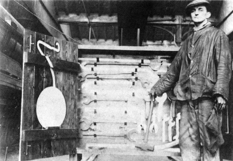 View of Charlie Woodford's toolbox the scale of which reflects the nature of his occupation being more than adequate to house a sledge hammer