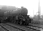Ex-LMS 4-6-0 No 44771 is seen standing in front of the shed at 11:35am on 14th November 1965