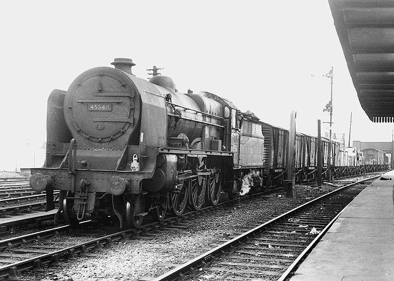 Ex-LMS 4-6-0 Patriot class No 45548 'Lytham St Annes' is seen at the head of a class K pick up working as it passes platform five