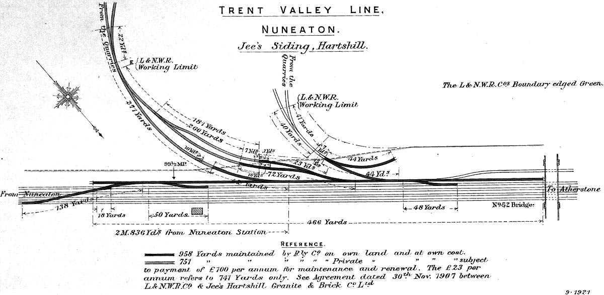 Plan of showing Jee's Quarry sidings and the designated limits for LNWR locomotives when working the two sidings