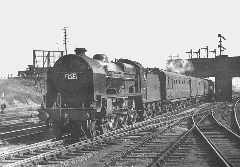 LMS 4-6-0 Patriot class No 5517 is seen at 4pm on 20th March 1948, some three months since nationalisation, at the head of a down express to Southport