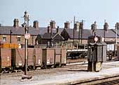 Close up showing different types of the rail wagons stabled at the Rugby end of Nuneaton's up sidings