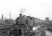 British Railways built 2-6-2T No 41236 enters Nuneaton station on a southbound Type 2 local passenger working