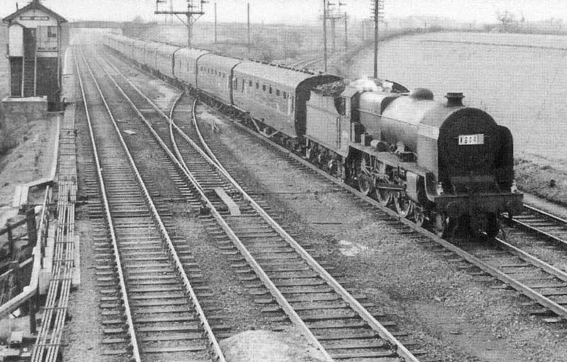 Ex-LMS 5XP 4-6-0 Patriot Class No 45546 'Fleetwood' heads a Manchester to Euston express past Ashby Junction on 18th April 1960