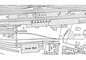 Ordnance Survey Map of Nuneaton Station and goods shed updated in 1913 and published in 1914