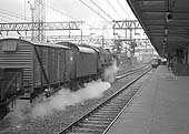 A rear view of BR 7MT 4-6-0 No 70050 'Firth of Clyde' passing through Nuneaton on a Type 3 Freight service on 6th August 1964