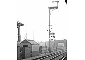 A view from Nuneaton station's Platform 3 looking south towards the Leicester Road bridge in 1933