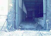 A close up view of the left hand door viewed from the goods yard side of Nuneaton goods shed