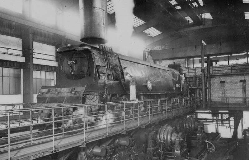 British Railways built Merchant Navy Class 4-6-2 No 35022 'Holland America Line' is seen going through its tests