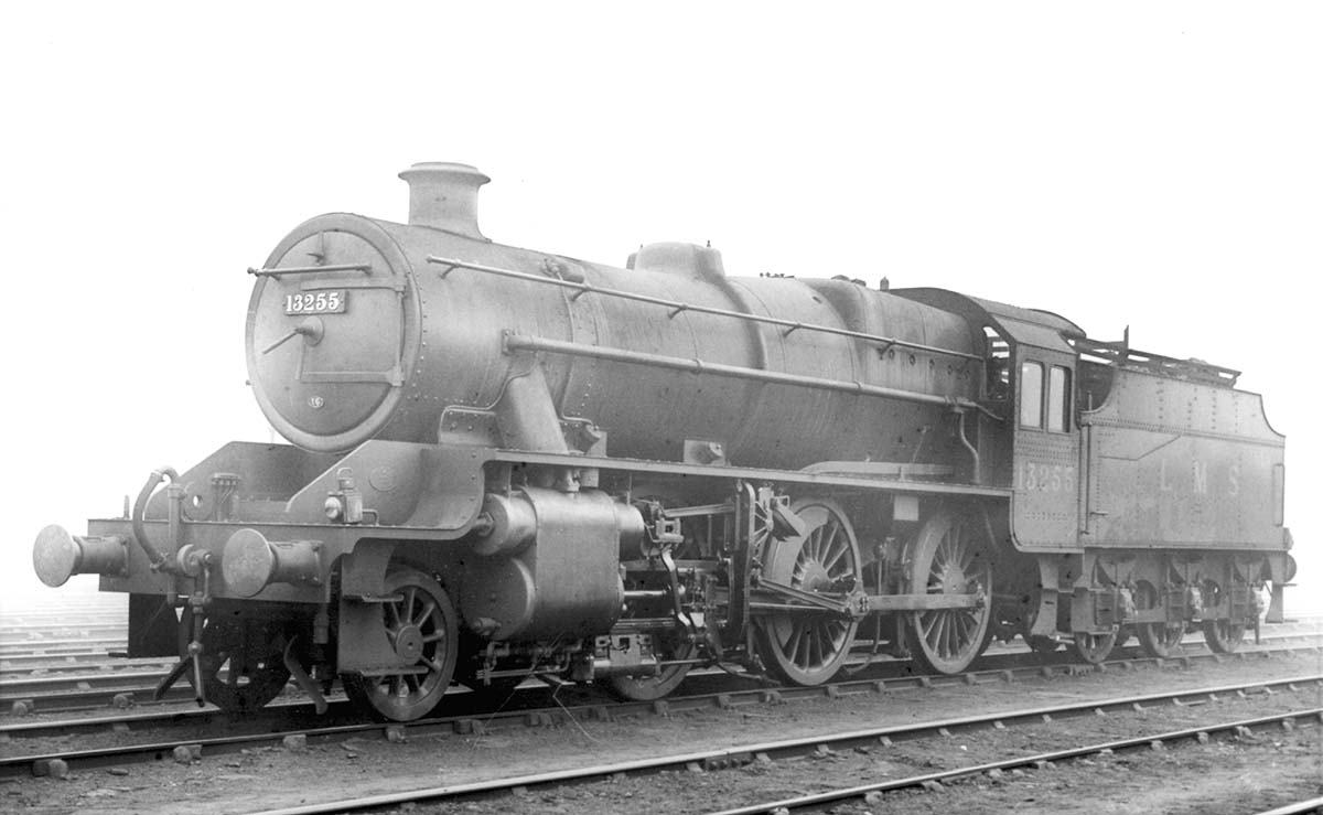 LMS Stanier Mogul 2-6-0 No 13255 stands on the approach road to the sheds waiting to be serviced on 18th February 1934