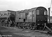 British Railways Diesel Shunter No 13055 stands between ex-LMS 5MT 4-6-0 No 45282 and the buffer stops