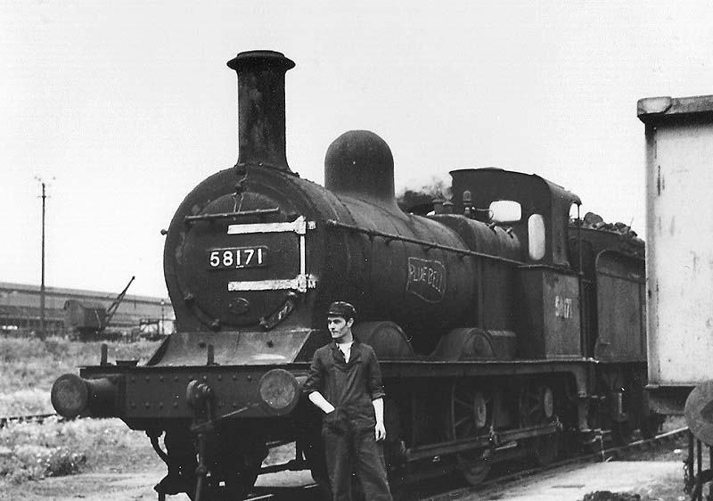 Ex-MR 0-6-0 1142 Class No 58171 is again seen in steam with an unknown fireman posing for the camera