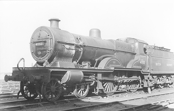 Ex-LMS 4P 4-4-0 Compound No 41152 stands on shed already looking a little dirty in its relatively new British Railways livery