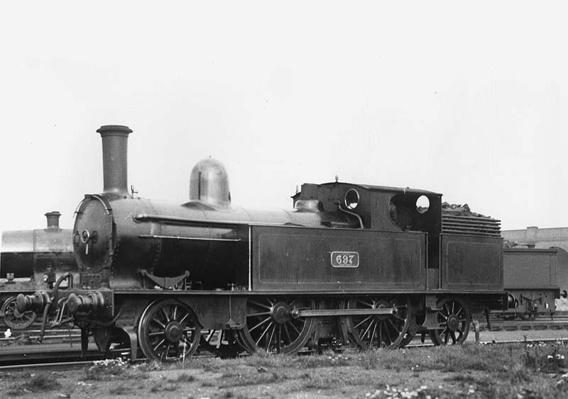 LNWR 2-4-2T Precursor class Tank locomotive No 697 lies cold ready for another day's duties circa 1919-22